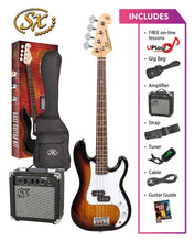 Load image into Gallery viewer, SX 4/4 Bass Guitar Pack - 3 Tone Sunburst