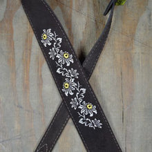 Load image into Gallery viewer, Flowers Embroidered Brown Suede Guitar Strap
