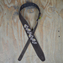 Load image into Gallery viewer, Flowers Embroidered Brown Suede Guitar Strap
