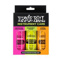 Load image into Gallery viewer, Ernie Ball Instrument Care 3-pack w/ Microfibre Polish Cloth
