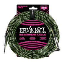 Load image into Gallery viewer, Ernie Ball Braided Instrument Cable Straight/Angle 10ft - Black/Green
