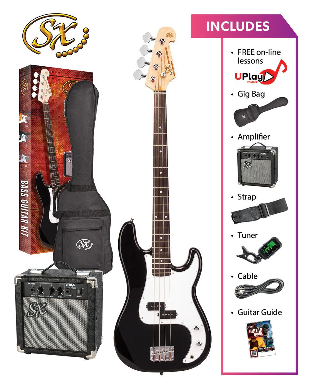 SX 4/4 Bass Guitar Pack - Black