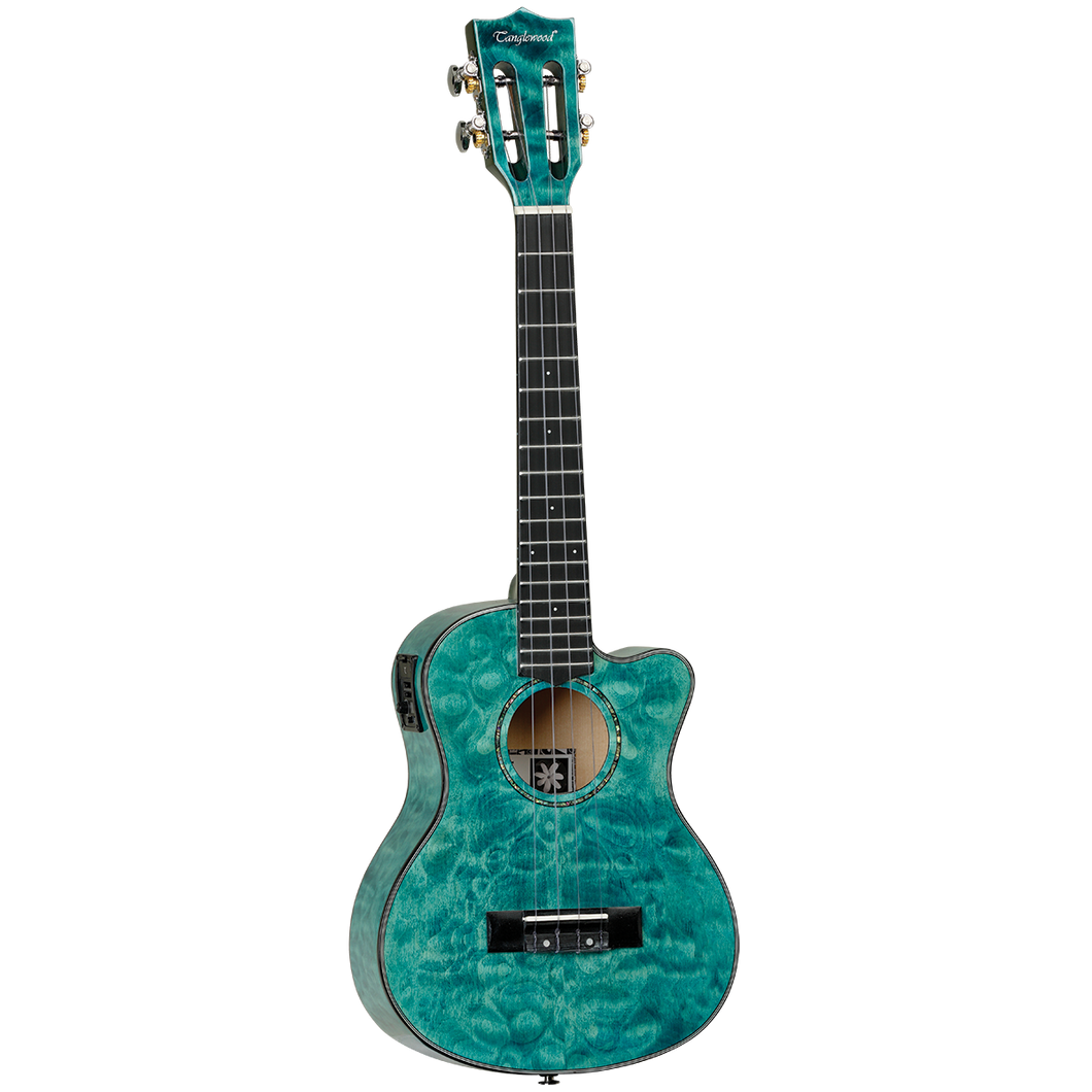 Tanglewood TWT24E Tiare Tenor Tahitian Coral Gloss Quilted Maple Cutaway Ukulele w/Pick Up