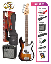 Load image into Gallery viewer, SX 4/4 Bass Guitar Pack - 3 Tone Sunburst
