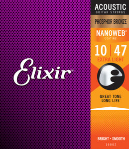 Elixir 16002 Nanoweb Phosphor Bronze Extra Light 10-47