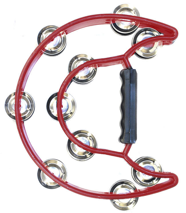 Percussion Plus Half Moon Tambourine with 10-Double Rows of Jingles in Red