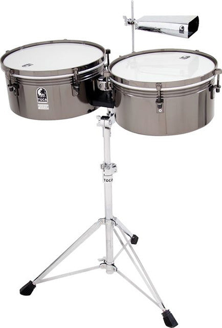 Toca Custom Deluxe Series Timbale Set in Black Chrome